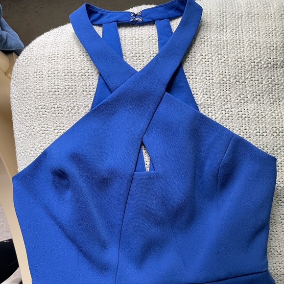 BCBGMaxAzria Crisscross Halter Peplum Dress in "Blueberry", Size 0 - Picture 7 of 16
